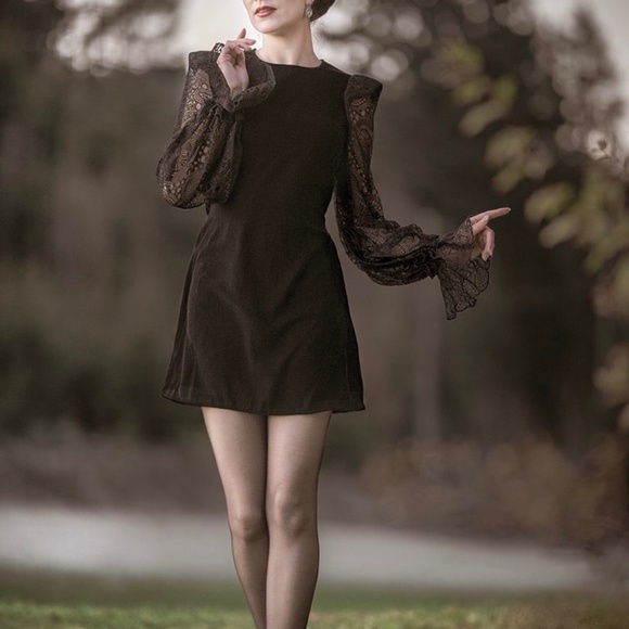 The Vampire's Wife X H&M Black Velvet Lace Neo Gothic Mini Dress Sz L Halloween - Picture 1 of 15